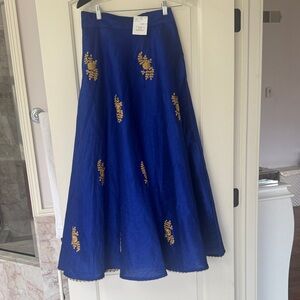 Elegant Blue Maxi Skirt with Gold Embellishment